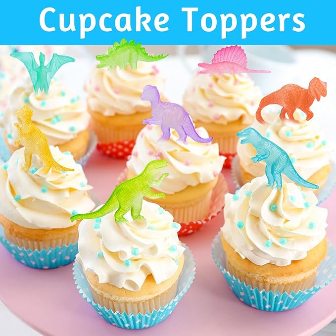 16PCS Glow in Dark Mini Dinosaur Figures for Kids Birthday Party Favors Supplies Dino Cupcake Topper Decoration Goodie Treat Bag Stuffers Pinata Fillers Treasure Carnival Prizes Small Bulk Toy Trinket