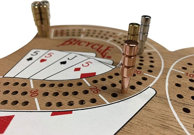 Official Bicycle Cribbage Board Game Set 29 with Bicycle Playing Cards and 9 Premium Metal Crib Pegs