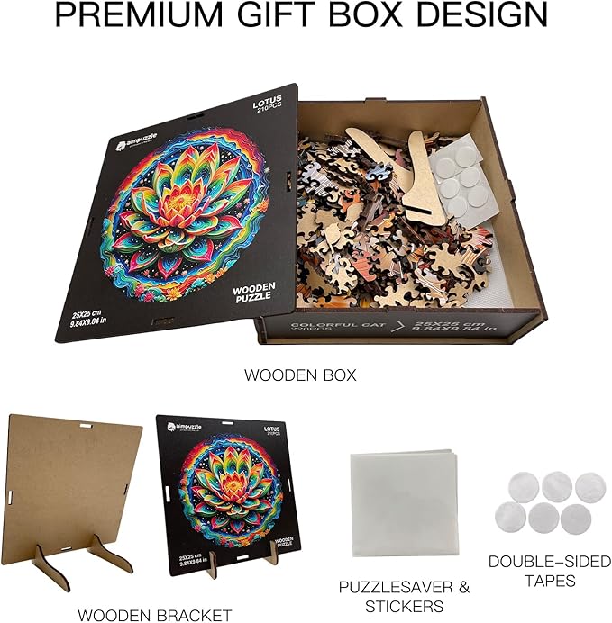 Wooden Puzzle for Adults โ Unique Lotus-Shaped, Flower Design Brain Teaser for Kid & Teen, 210 Pieces, 10"x10", Ships as Whole Puzzle Board (No Loose Pieces), Gift-Ready Box, Fun Family Game,