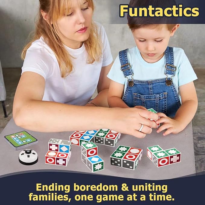 XXL Funtactics Wooden Matching Game Puzzle 3.0 Games, Pattern Block Match Puzzles Building Cubes with Bell for Kids and Adults Toys Board Games for Family Holidays Night 5 Players