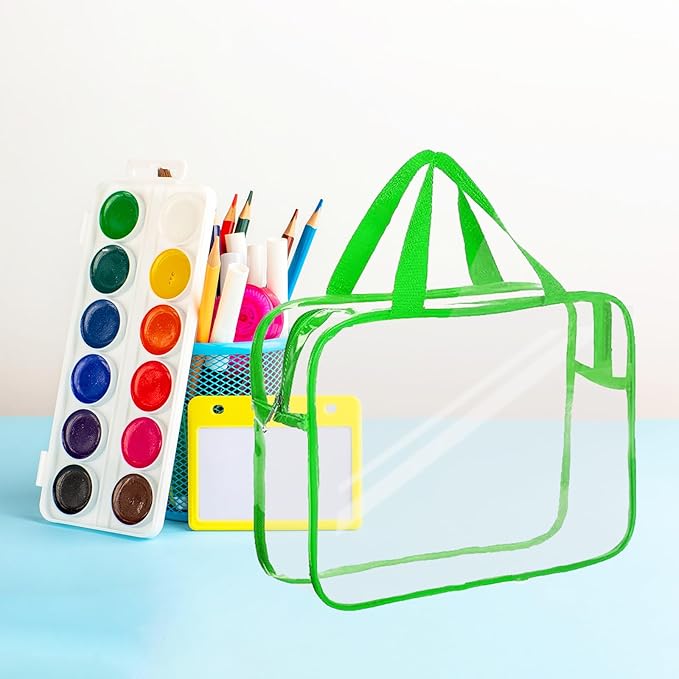 Clear Storage Bag with Zipper - Organizing Bags for Home Travel with Handles - for Building Blocks, Puzzle, Book, Board Game(6 colors, 6 Packs)