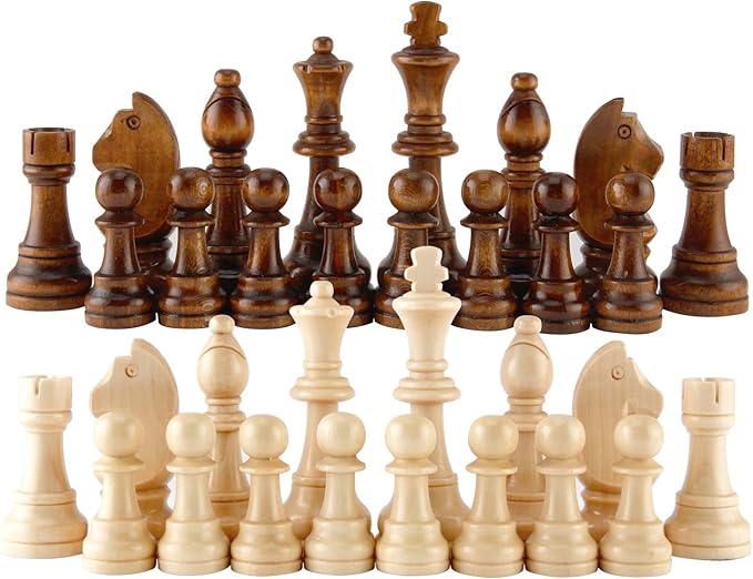 Amerous Chess Pawns Wooden Chessmen with 4.55" King Nature Wood Chess Pieces Hand Carved Figure Figurine, French Staunton Style