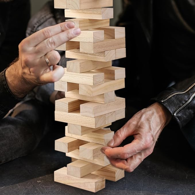 Large Tumble Tower Game, Giant 54 Wooden Blocks Lawn Yard Games with Carry Bag Outdoor Timber Stacking Game for Halloween Christmas Festival Toy Gift for Kids Adults Family (Over 4 Ft)