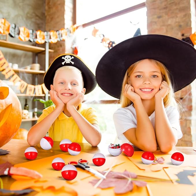 GLEAVI 20Pcs Gumball Vending Machine Capsules: 2 inch Empty Round Capsules Plastic Containers for Birthday Party Easter Chritsmas(Red and White)