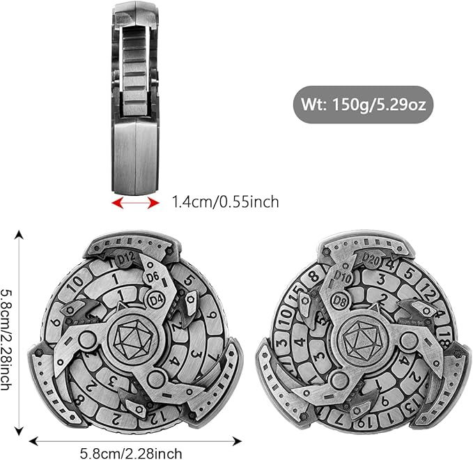 Spinner DND Dice Set, 7-in-1 Fingertip Gyro Metallic D&D Dice, DND Starter Set, Roulette Dice Spinner for DND Dice Set, D&D Gifts with Gift Box, Role Playing Game Board Game Accessories, Silver