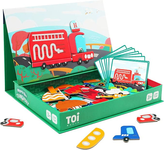 Toi Kids Magnet Toys Magnetic Jigsaw Puzzle Boxes with Game Board for Kids Ages 3-8, Portable Travel Game, Transport