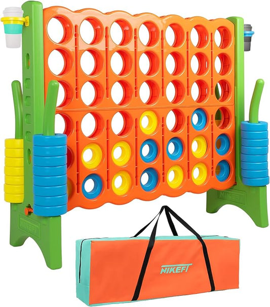 Jumbo 4 in a Row Game Set,4FT Giant Game Set with Carry Bag&44 Pieces Rings&Cup Holder,Indoor/Outdoor Yard Game for Kids & Adults-Fun Family&Party Game-Boosts Brain Power(Orange&Green)