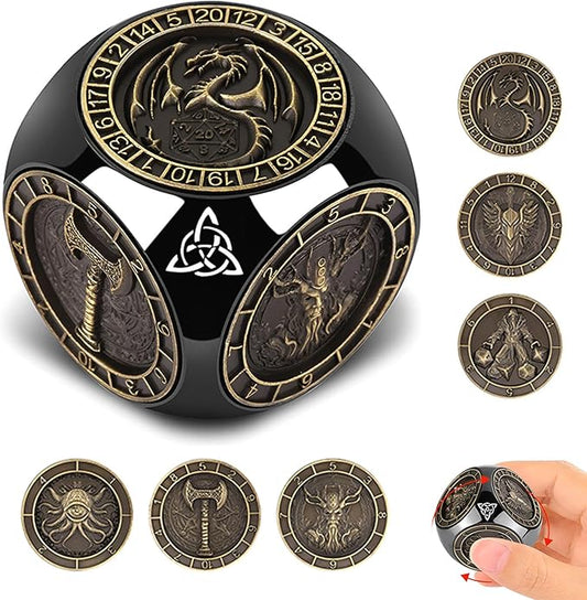 2025 New DND Spinner Dice for Dungeons and Dragons Gifts, 7-in-1 Metal Dice Set with 3D Relief, Polyhedral Roleplaying Game Dice, Fantasy D&D Tabletop RPG Accessories for DM & Player (Black-Gold)