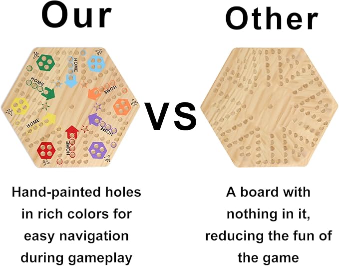 Original Marble Game Wahoo Board Game Double Sided Painted Wooden Fast Track Board Game for 6 and 4 Players 6 Colors 24 Marbles 6 Dice for Family Friends