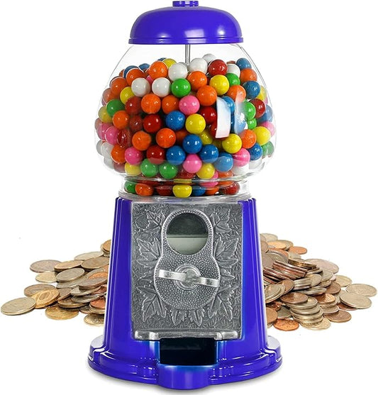 Gumball Machine for Kids 12" - Heavy Duty Metal with Glass - Christmas Antique Style Bubble Gum Machine - Kids Coin Operated Toy Bank for USA Coins - Candy Dispenser - Playo (Blue)