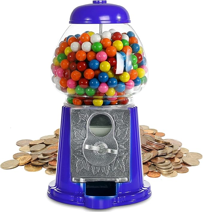 Gumball Machine for Kids 12" - Heavy Duty Metal with Glass - Christmas Antique Style Bubble Gum Machine - Kids Coin Operated Toy Bank for USA Coins - Candy Dispenser - Playo (Blue)