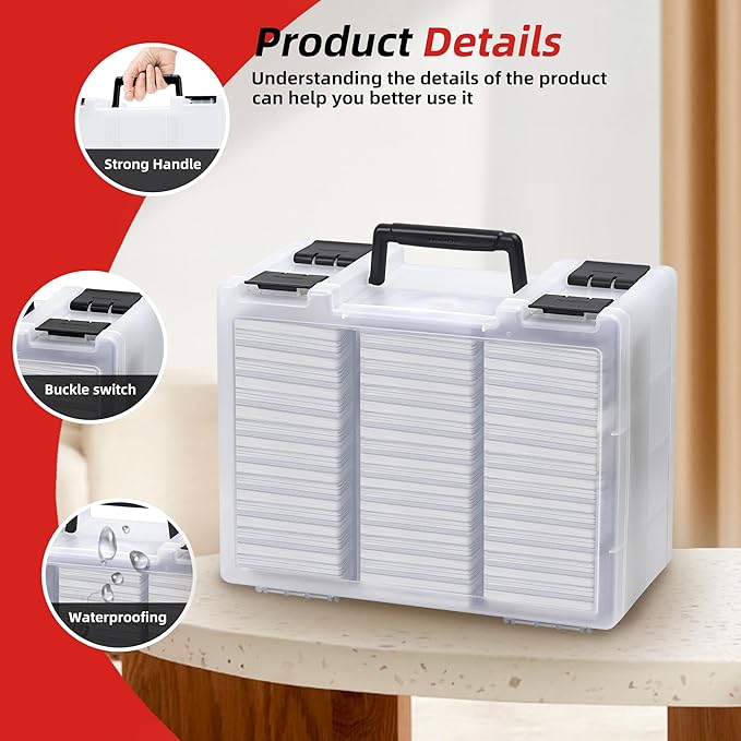 Brappo Trading Card Storage Box for 3200+ Double Sided Card Deck Case, compatible MTG and TCG and Sport Cards etc game cards.(Excluding cards) (Clear)