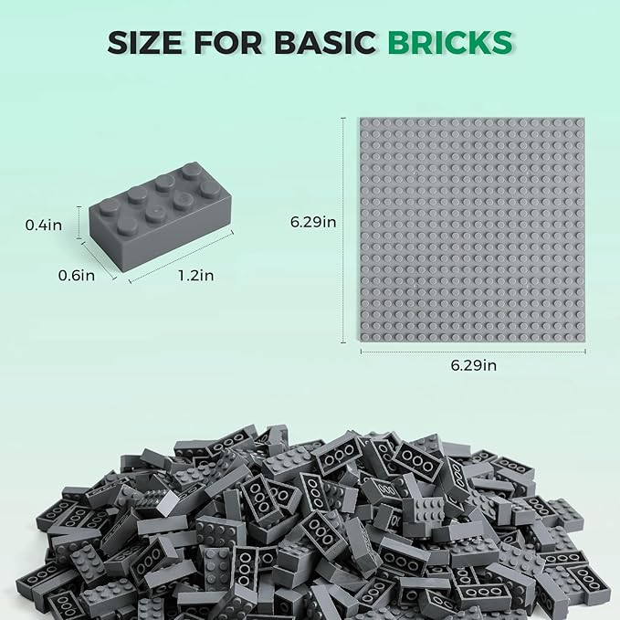 500 Piece Classic Building Bricks and 1 Gray Baseplate, 2x4 Bricks Bulk Creative Building Toys, Blocks Bulk for Kids Ages 6+, Dark Gray