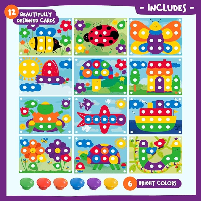 Nene Toys Wooden Color Matching Puzzle for Toddlers 2+ Years โ Montessori Pegboard Button Game with Wooden Nails & Cards โ Educational Toy for 2 3 Year Old Boys Girls โ Fine Motor Skill Learning