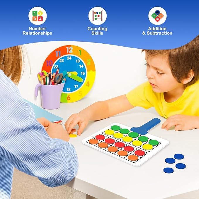 Magnetic Ten-Frame Set,Math Manipulative Games for Kids Toddlers,5 Dry Erase Paddles & 150 Math Counters,Addition & Subtraction Game,Counting Toys,Kindergarten Preschool Classroom Must Haves