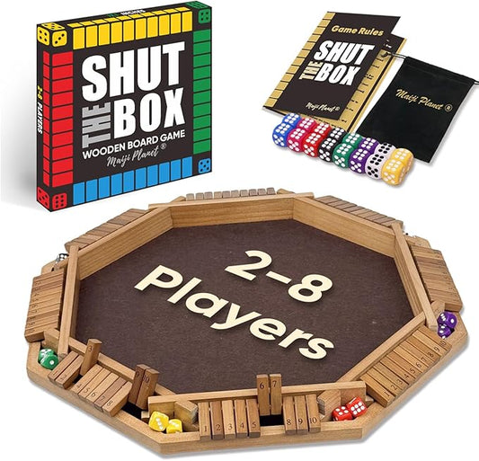 Dulex 2-8 Player Original Shut The Box Game, Math Dice Board Game for Family Night Classroom Travel, Wooden Classic Table for Group Kid Adult Senior Travel Party Bar Easy Quick and Fun