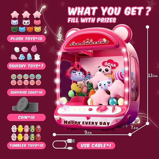 Skirfy Claws Machines for Kids,Unicorns Toys for Girls Age 6+,Mini Vending Machine with Plush Toys,Candy Dispenser Machine,Claws Game Machine,Easter Birthday Gifts for Kids