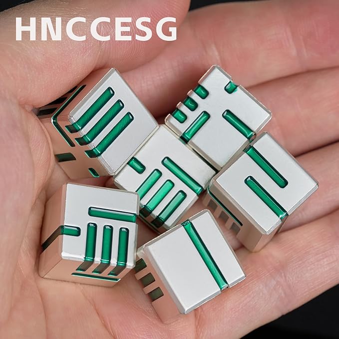 6 of Pack 16MM Metal 6 Sided Dice Set,White Green Line Round Edges Game Dice Set, with Gift Box for Dungeons and Dragon,Bunco or Teaching Math Tabletop Game(White Green)