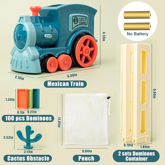 Automatic Domino Train for Kids 200pcs Blocks Montessori Dominos Stacking Toys Christmas or Birthday Gifts for 3 4 5 Year Old Boys Girls Toddler Age 6-8 Game Play (Blue)