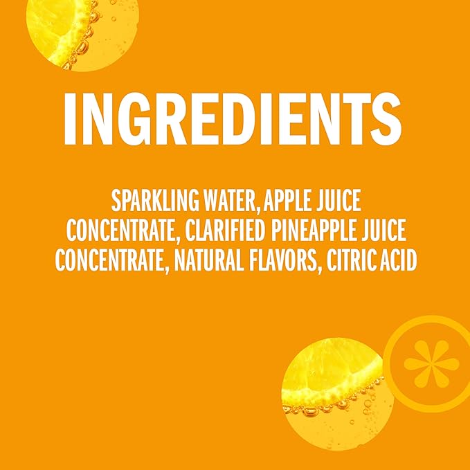 IZZE Sparkling Water Juice Beverage Blend, Pineapple, No Sugar Added, 8.4 FL OZ, 24 Cans
