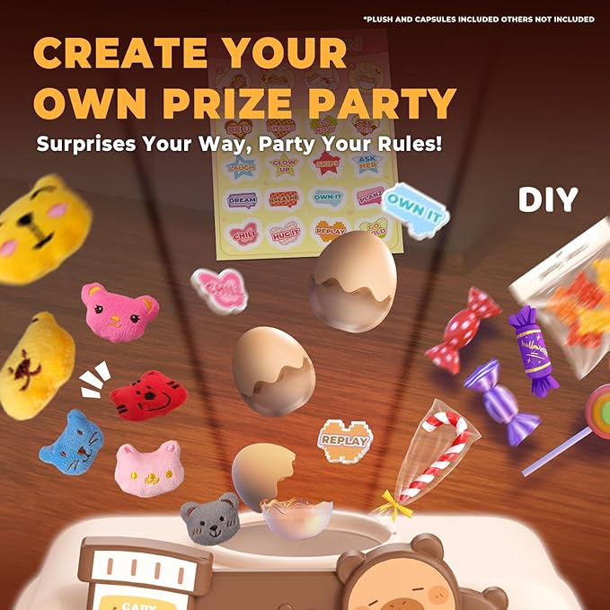 Claw Machine for Kids, Capybara Mini Vending Machine for Age 3+, Toy Claw Machines with Plush and Squishy Prizes for Girls, Candy Grabber Dispenser Toy for Boys, Birthday Gifts for Kids Age 3-8
