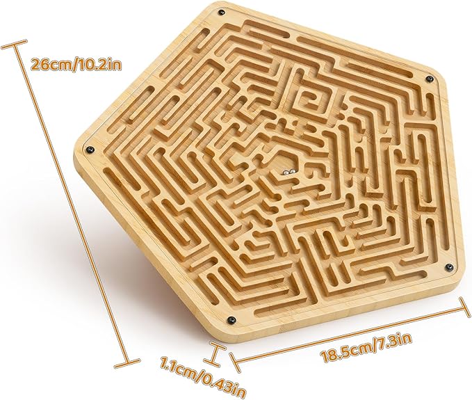Labyrinth Board Game with Two Metal Balls,Wooden Marble Maze Games,Marbles-Balancing & Strategy Game, Brain Teasers Puzzle Toy Gifts for Kids Teens Adults