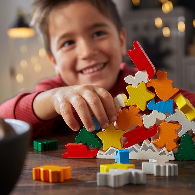 HABA Animal Upon Animal Christmas Limited Edition Wooden Stacking Game in Collector's Tin - Fun Games with Wooden Animals & Christmas Games