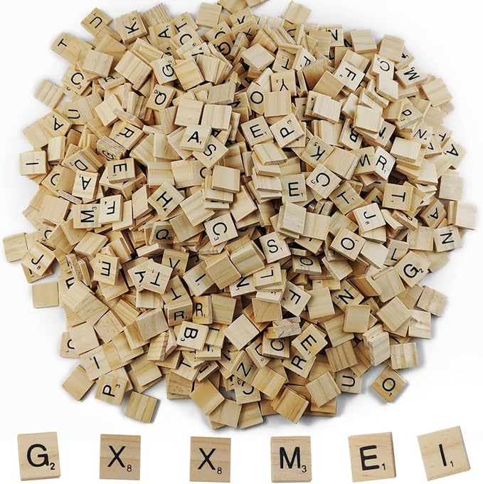GXXMEI 1000PCS Scrabble Tiles, Wooden Letter Tiles, A-Z Capital Letters for Crafts, Spelling,Scrabble Crossword Game