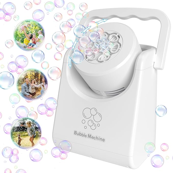 Bubble Machine for Kids Toddlers,Automatic Bubble Blower,Portable Adjustable Angle Bubble Maker,Bubbles Toy for 3 4 5 6 7 Year Old Boy Girl,Outdoor Party Birthday Easter Baskets Stuffers Gifts White