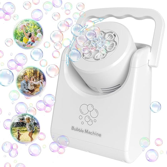 Bubble Machine for Kids Toddlers,Automatic Bubble Blower,Portable Adjustable Angle Bubble Maker,Bubbles Toy for 3 4 5 6 7 Year Old Boy Girl,Outdoor Party Birthday Easter Baskets Stuffers Gifts White