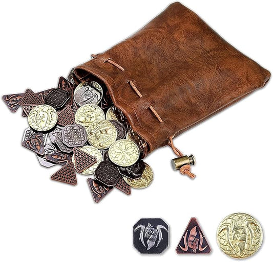 Byhoo 60 PCS DND Coins, Gold, Silver and Copper Coins in Metal Coins, Fantasy Coins for Board Games, Fake Coins for Games Tokens, Role-Playing Coins of Dungeons and Dragons