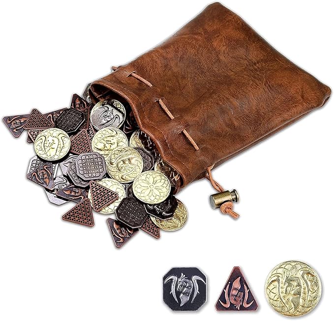 Byhoo 60 PCS DND Coins, Gold, Silver and Copper Coins in Metal Coins, Fantasy Coins for Board Games, Fake Coins for Games Tokens, Role-Playing Coins of Dungeons and Dragons