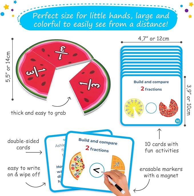 112 PCS Yummy Magnetic Fractions - Magnetic Fraction Tiles & Circles, Bars, Classroom Math Manipulatives, Fraction Manipulatives for Elementary Teachers 2nd, 3rd, 4th, 5th Grade - Simply Magic