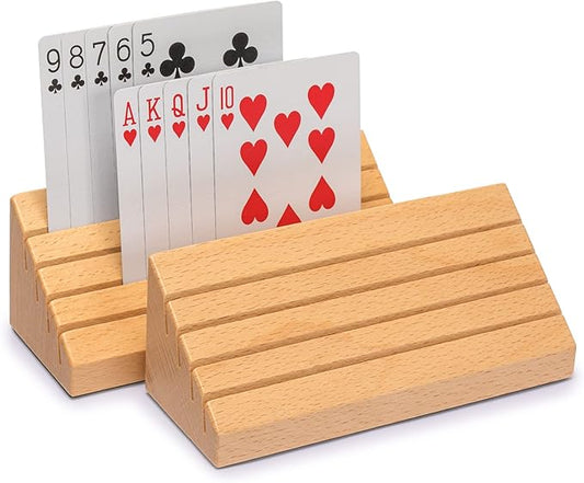 Yellow Mountain Imports Standard-Size Solid Beechwood Playing Card Holders/Racks - Set of 2 Card Organizers