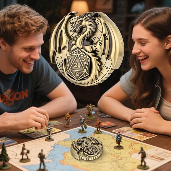 DND Dice Set, 7-in-1 Fingertip Gyro Metallic DND Dice, DND Starter Set, Dragon Dice for DND Dice Set, D&D Gifts with Gift Box, Role Playing Game Board Game Accessories, Bronze