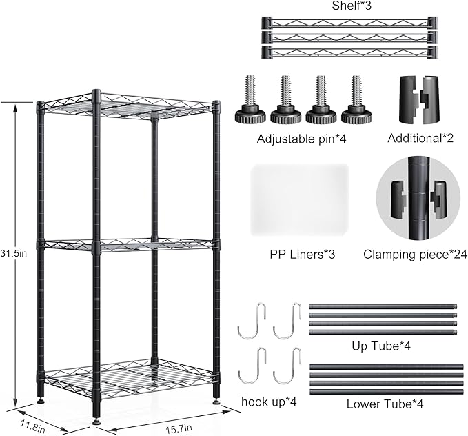 3 Tier Shelves Storage, Wire Shelf Unit, Standing Adjustable Metal Shelves Organizer, Storage Racks for Restaurant Garage Pantry Kitchen Garage(Small,15.7 '' x 11.8" x 31.5 ")…