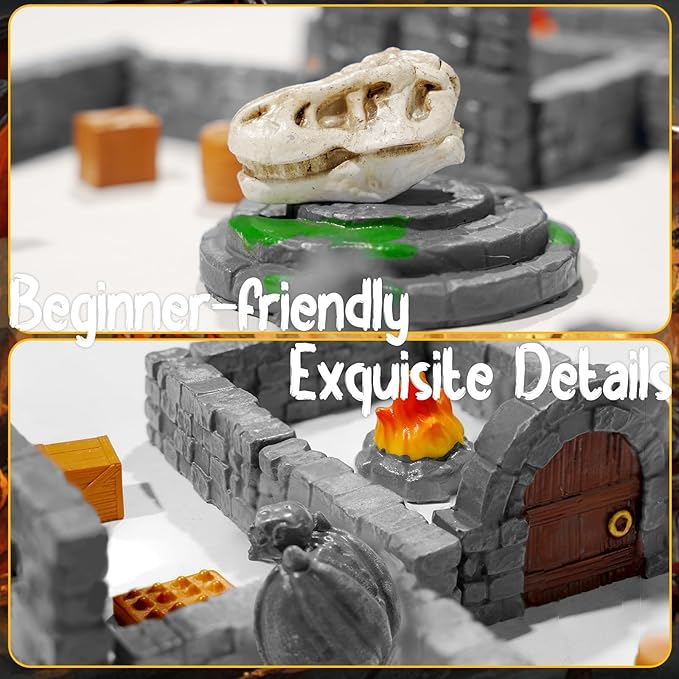 Warmtree 60 Pcs Modular Dungeon Walls,28mm Miniature Terrain Building Accessories for Tabletop Scene Diorama Supplies Battle Grid Mat Accessory