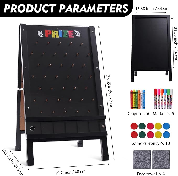 15.7x27.5in Foldable Prize Drop Game Board, Double-Sided Coin Drop Game with Chalkboard Sign, Includes 10 Coin Drop Discs, Perfect for Store Events, Parties, Carnivals, and Trade Shows