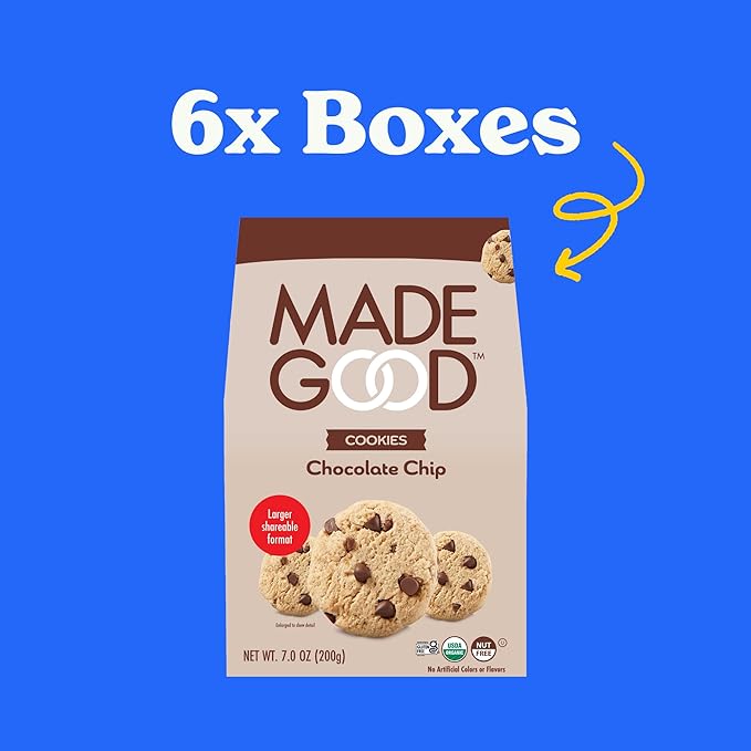 MadeGood Chocolate Chip Crunchy Cookies, 7 Ounce (6 Pouches) Organic and Gluten Free Snacks