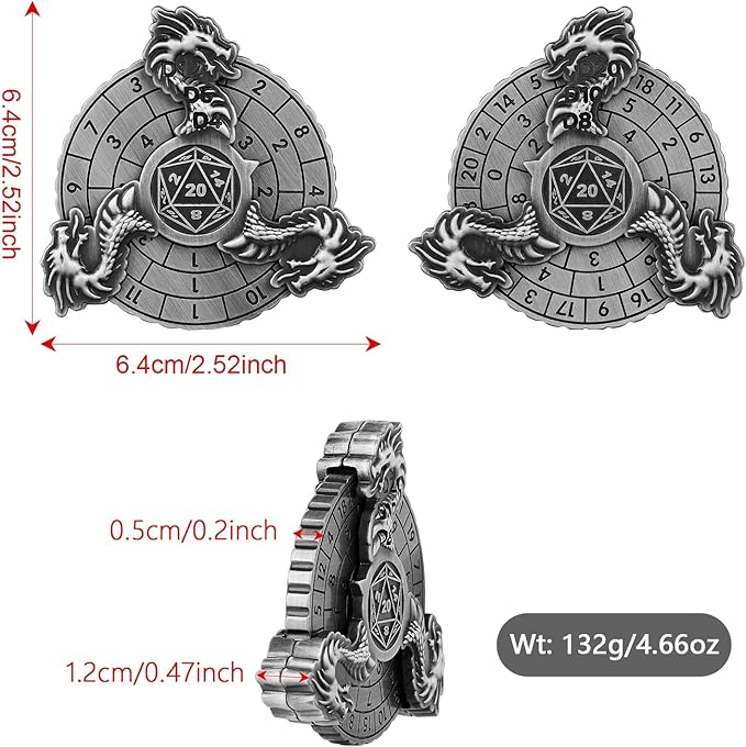 Spinner DND Dice, 7-in-1 Dragon Metallic D&D Dice, Dragon Roulette Dice Spinner for DND Dice Set, DND Gifts with Gift Box, Role Playing Board Game Accessories, DND Dice Set Gifts, Silver