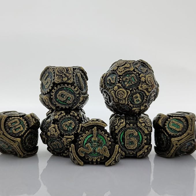Geakeeper Construct D&D Dice, Metal DND Dice Set, 7Pcs Polyhedral Dragon Metallic D&D Dice with Gift Case for Dungeons and Dragon Game, RPG Role Playing Table Game Gifts (Rolling Green)