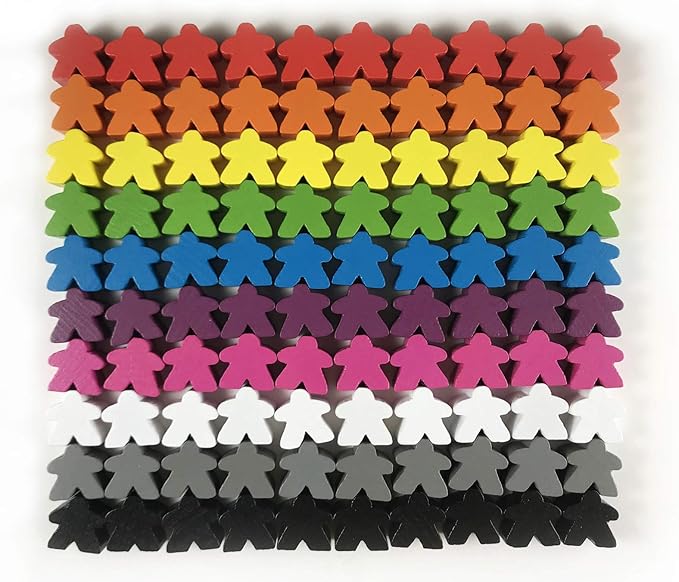100 Wooden Meeples, Family Games Accessories – Multi-Color Board Game Tokens Ideal for Sorting, Counting, Classrooms, Replacement Pieces