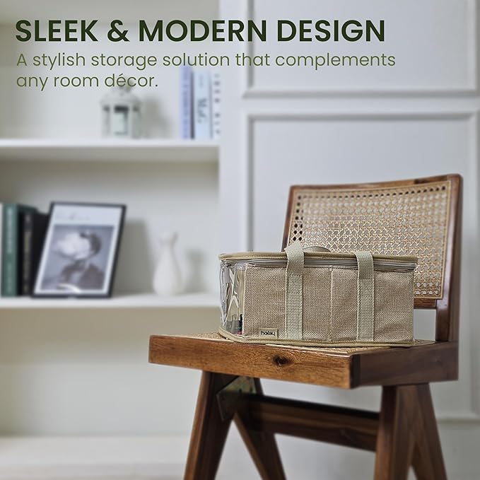 holay 2 Pack Storage Bins PVC Boxes with Transparent Lid & Handles - Durable & Foldable - Multi-Purpose Organizer for Clothes, Books, and More (Brown, Medium)