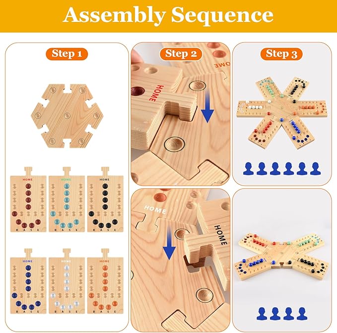 Deeper Holes & Larger Marbles Original Wooden Marble Board Game, Portable for 2-6 Players, Wahoo Game with 36 Marbles & 12 Dice for Family, Friends, Party, Travel, and Camping