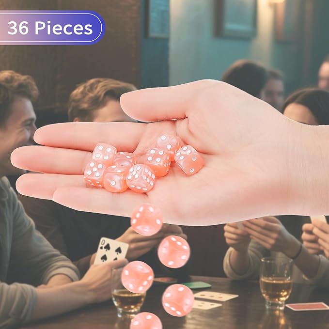 36 Pieces 12mm 6 Sided Mini Dice Set,Pearl Pattern D6 Game Dice Set,6 Sided Standard Game Dice for Board Games Dice Games Classroom Teaching Dices Game,with Portable Gaming Box(Millennial Pink)