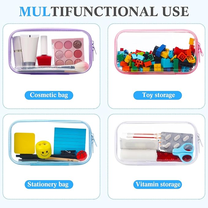 Hoolerry 4 Pcs Hard Clear Zipper Case Transparent Cases for Snacks Makeup Bag Plastic Storage Box Containers for Building Blocks, Puzzles, Cosmetics(Multicolor,7.5 x 3.9 x 2 in)