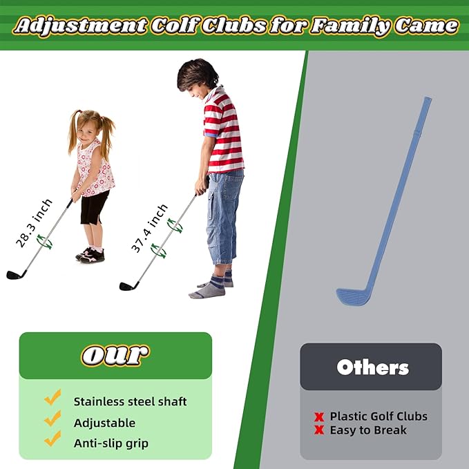 Toddler Golf Toys Set for Kids - Game with Double-Sided Golf Chipping Cornhole Board, 12 Ball, 2 Adjustable Clubs, Indoor Outdoor Birthday Gifts for Girls Boys 3 4 5 6 Years Old