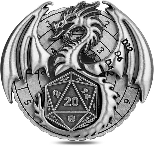 Spinner DND Dice Set, 7-in-1 Fingertip Gyro Metallic DND Dice, DND Starter Set, Dragon Dice Spinner for DND Dice Set, D&D Gifts with Gift Box, Role Playing Game Board Game Accessories, Dark Silver