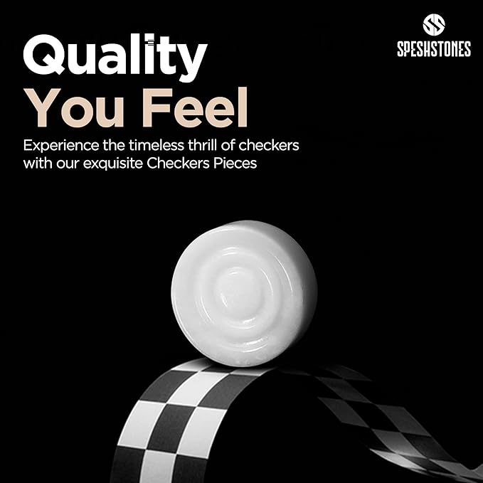 Marble Checkers 1.25 Inch White and Travertine Stone Pieces for Classic Checker Board Games, Tabletop Strategy Set for Adults & Family, Travel and Outdoor Play