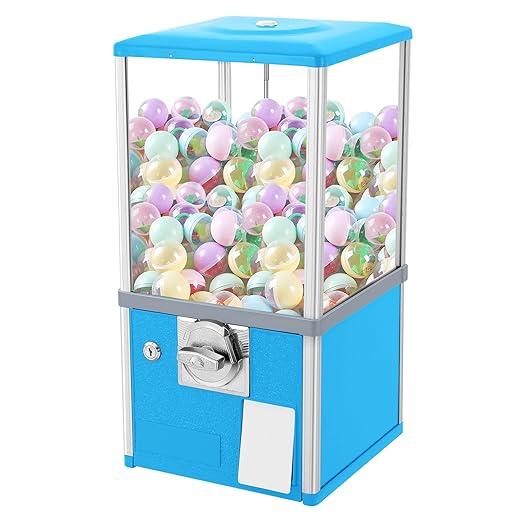 Gumball Vending Machine, Big Bubble Candy Dispenser Machine Candy Gumball Machine Bank, 2 25 Cent Coins Per Side, 1.77in Capsule Toys, Gum Ball Vending Machines for 25 Cent Coin Only (Blue)
